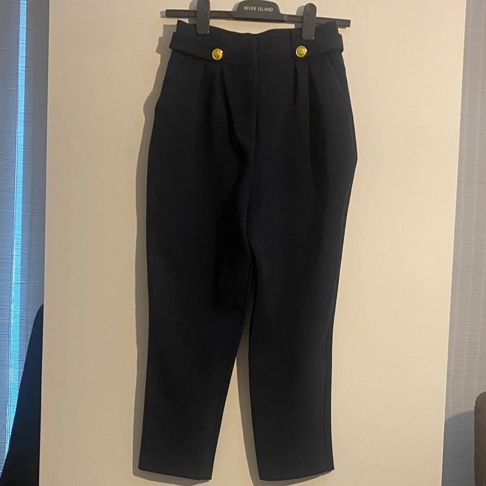 ASOS Petite Dark Blue Trousers with Gold Accents